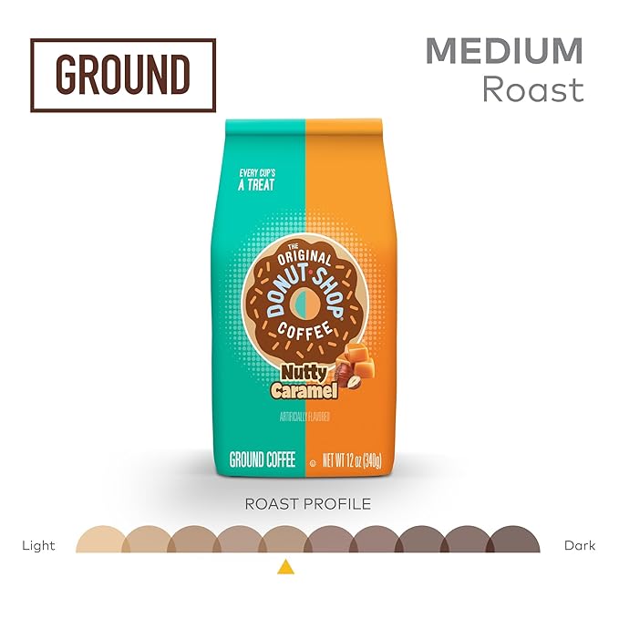 The Original Donut Shop Coffee, Nutty Caramel, Medium Roast, Flavored Ground Coffee, 12 oz Bag
