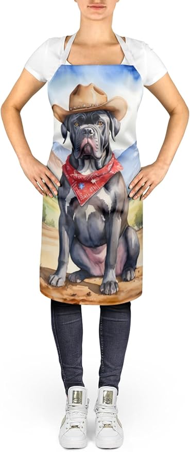 Caroline's Treasures Cane Corso Cowboy Welcome Apron Cooking Kitchen Server Baking Crafts Gardening for Adult Women Men, Unisex, Large, Multicolor