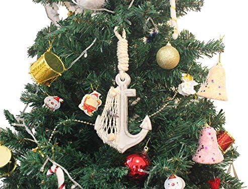 Hampton Nautical Anchor-303-XMASS Wooden Whitewashed Decorative Anchor Christmas Tree Ornament - Nautical Tree Decoration