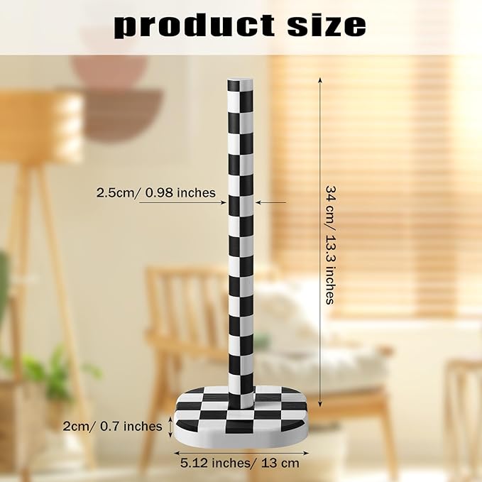 Teenyyou Checkerboard Paper Towel Holder Countertop Wood Standing Paper Roll Holder with Anti Skid Base Black and White Decorative for Kitchen Bathrooms Living Room