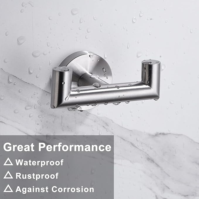 Towel Hooks for Bathrooms, Brushed Nickel Towel Hook for Kitchen Bathroom, SUS304 Stainless Steel Coat Hook, Heavy Duty Double Holder Robe Hooks for Hanging Towels, Coats, Sponges,Wall Mount, 1 Pack ﻿