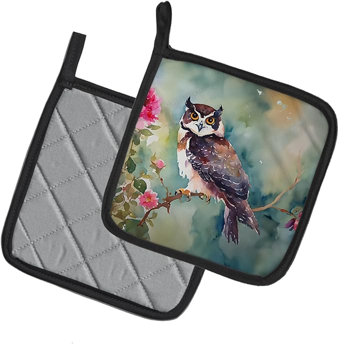 Caroline's Treasures Spectacled Owl Pair of Pot Holders Kitchen Heat Resistant Pot Holders Sets Oven Hot Pads for Cooking Baking BBQ, 7 1/2 x 7 1/2