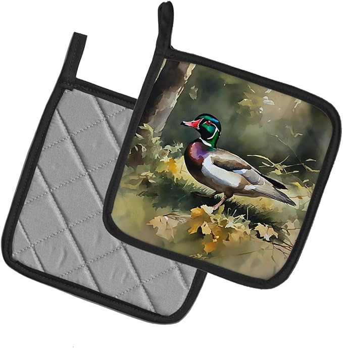 Caroline's Treasures Wood Duck Pair of Pot Holders Kitchen Heat Resistant Pot Holders Sets Oven Hot Pads for Cooking Baking BBQ, 7 1/2 x 7 1/2