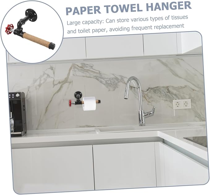 Tofficu Industrial Wall Mount Paper Towel Holder Vintage Iron Pipe Design Multi-Purpose Towel Hanger for Kitchen and Bathroom Sturdy Stainless Steel Easy Installation