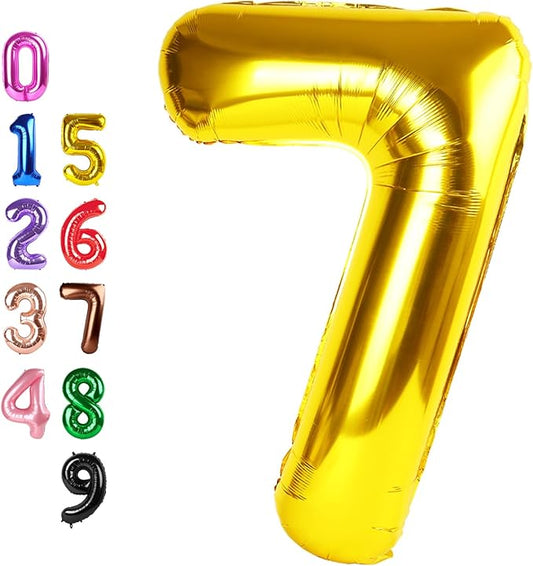 Numbers Balloon 7, 40 Inch 7 Balloons for Birthday Party, Gold Number Balloons for 7, 17, 27 Game Competition Wedding Anniversaries Party, Christmas and New Years Eve Party