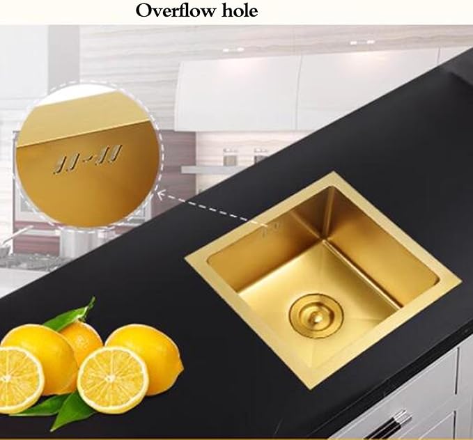 Single Bowl Space-Saving Mini Sink Compact Kitchen Sink Undermount Sink Gold Stainless Steel Restaurant Studio Sink Utility Sink for Small Areas Faucet Sink Combo (Gold 55 * 40cm)