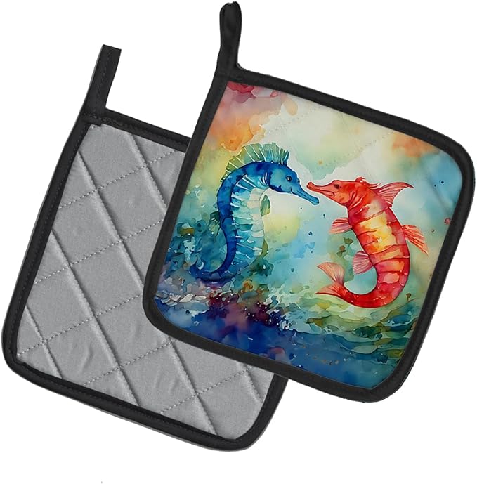 Caroline's Treasures Seahorses Pair of Pot Holders Kitchen Heat Resistant Pot Holders Sets Oven Hot Pads for Cooking Baking BBQ, 7 1/2 x 7 1/2