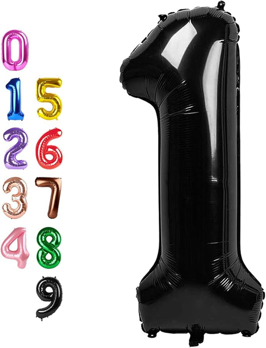 1 Balloons Number for First Birthday, Balloon Numbers 40 Inch, Black for Baby Shower, Big Baloon for 1 11 12 13 16 18 21 Birthday Wedding Anniversaries Party