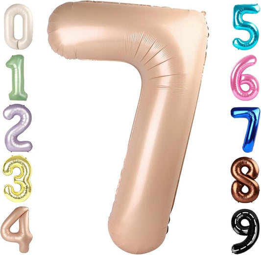 40 Inch Number 7 Balloon, 6 7 Birthday Decorations, Light Brown Seven Birthday Decor, 7 17 27 70 Year Old Balloon Number for Engagement, Wedding, Graduations