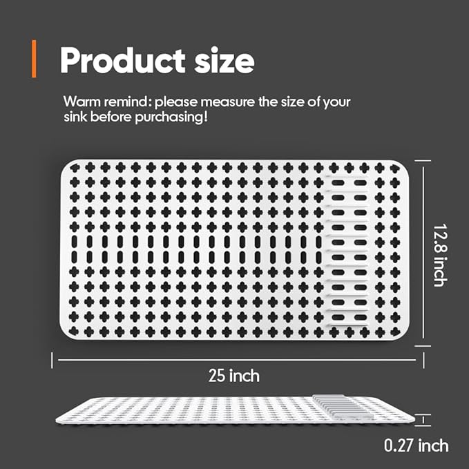 Moryimi Large White Silicone Sink Mat and Protector With Cutout Drain Holes for Kitchen Farmhouse Stainless Steel Ceramic Sinks 25"x13"