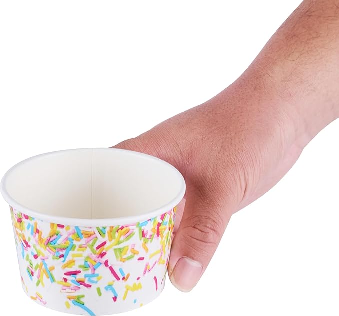 Coppetta 8 Ounce Dessert Cups, 50 Greaseproof Ice Cream Cups - Lids Sold Separately, For Hot And Cold Foods, White Paper Yogurt Bowls, Party Sprinkle Design, Disposable, Sturdy - Restaurantware