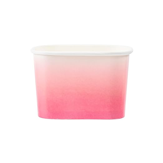 Restaurantware Paper Cups 50 Count 12 Ounce Square Disposable Ice Cream Containers, Leak-Resistant Paper Dessert To Go Cups, Hot And Cold Food, Durable Pink And White Ombre Design
