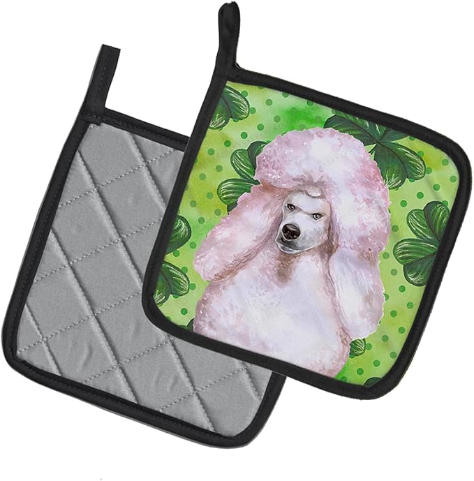 Caroline's Treasures BB9891PTHD White Standard Poodle St Patrick's Pair of Pot Holders, Green Kitchen Heat Resistant Pot Holders Sets Oven Hot Pads for Cooking Baking BBQ, 7 1/2 x 7 1/2
