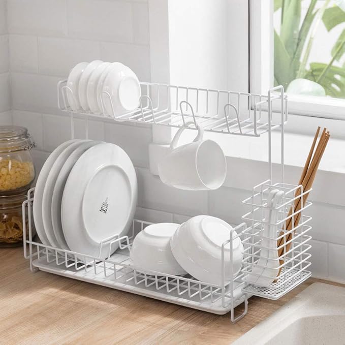 Kitchen Drain Rack Dish Chopsticks Rack Sink Multi-Layer Rack Finishing Drying Bowl Drip Rack V (Color : White)