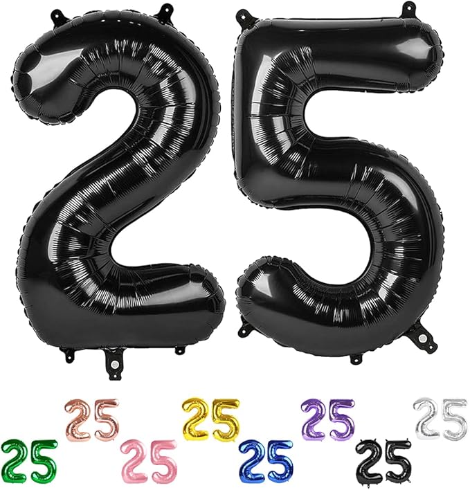 Number 25 Balloons, Black 52 Balloon Numbers 40 Inch for Women Men, Birthday Decorations for 25th Photo Prop, Big Events, School Class Party
