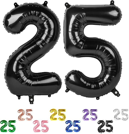 Number 25 Balloons, Black 52 Balloon Numbers 40 Inch for Women Men, Birthday Decorations for 25th Photo Prop, Big Events, School Class Party