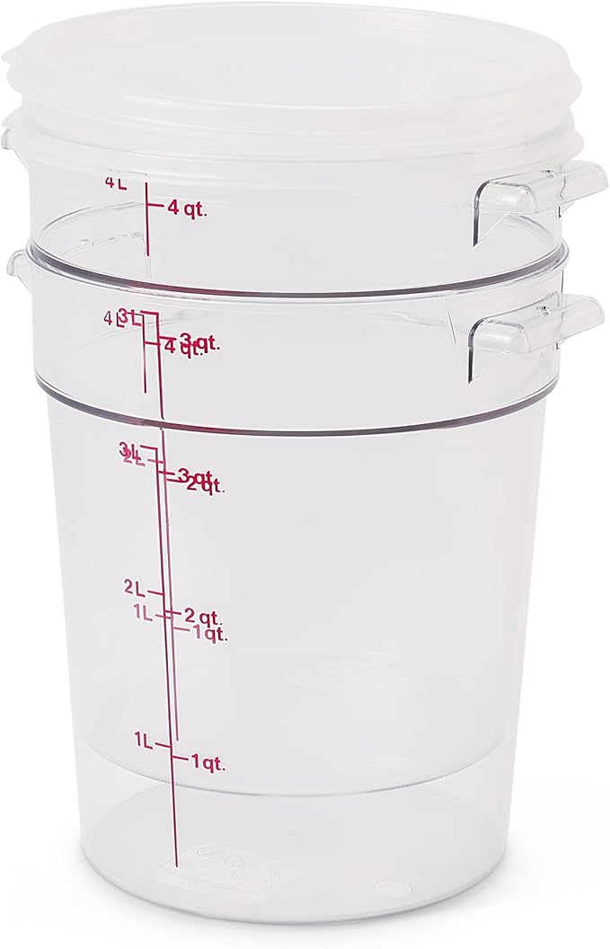 Cambro Food Storage Container with Lid (2 Pack) - Round Series - 4 QT (Quart) - Commercial Grade for Food Prep (Clear)