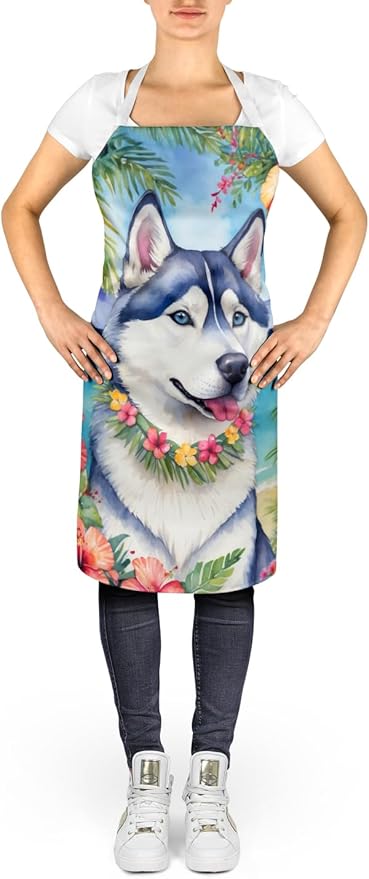 Caroline's Treasures Siberian Husky Luau Apron Cooking Kitchen Server Baking Crafts Gardening for Adult Women Men, Unisex, Large, Multicolor