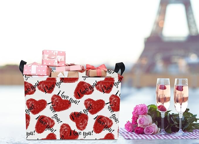 NTAOHAMPER Mothers Day Gifts Love Heart Fabric Storage Basket Empty with Handles, Books Box, Baby Shower Baptism Lovely Storage24L(Love Heart)