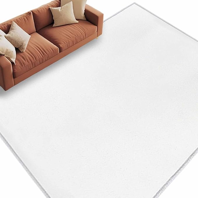 Area Rug 6x9ft, Pure White Washable Rugs for Living Room Bedroom, Monochrome Plain Single Bright Color Soft Non-Slip Area Rugs Rectangle Floor Carpet for Dining Room