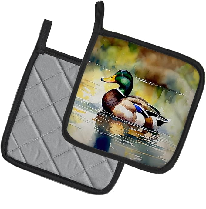 Caroline's Treasures Mallard Pair of Pot Holders Kitchen Heat Resistant Pot Holders Sets Oven Hot Pads for Cooking Baking BBQ, 7 1/2 x 7 1/2
