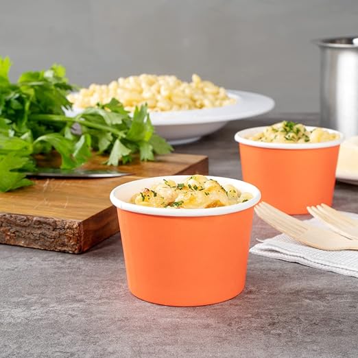 Coppetta 4 Ounce Dessert Cups, 50 Disposable Ice Cream Cups - Lids Sold Separately, Heavy-Duty, Orange Paper Frozen Yogurt Bowls, For Hot And Cold Foods, Perfect For Gelato Or Mousse - Restaurantware
