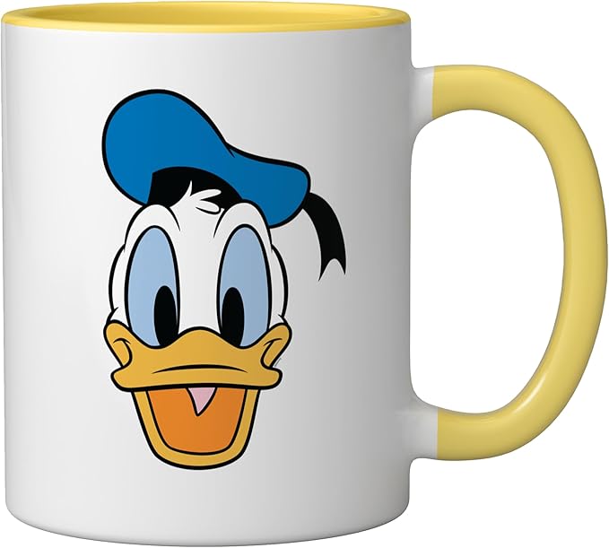 Disney Donald Duck Three Caballeros Trip Matching Big Face Ceramic Mug, Yellow/White