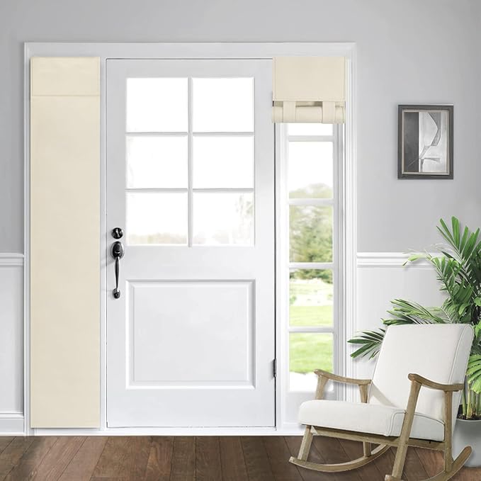WdFour Solid Color Room Darkening Side Door Curtain - 12W x 80L Inches Oatmeal Window Covering for Glass Doors, 1 Panel with Tie-Up Shade, Light Filtering Sidelight Curtains for Entryway & Patio.