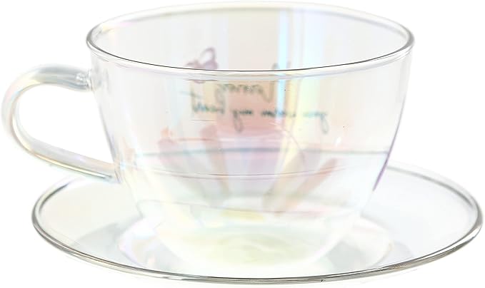 Pavilion Gift Company - Nana - 7-ounce Glass Teacup with Saucer Set, Iridescent Coffee Cup, Butterfly Teacup, Mother's Day Gift Ideas, Nana Mug, 1 Count - Pack of 2