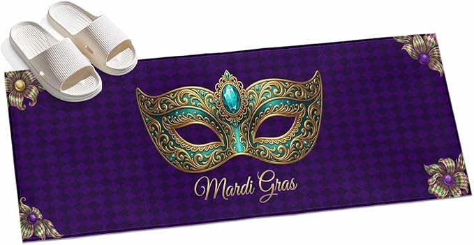 Runner Rug for Bedroom Hallway, Mardi Gras Mask Purple Plaid Kitchen Runner Rugs Area Rug 2x6ft, Abstract Blossom Floral Washable Soft Floor Carpet for Entryway Stair