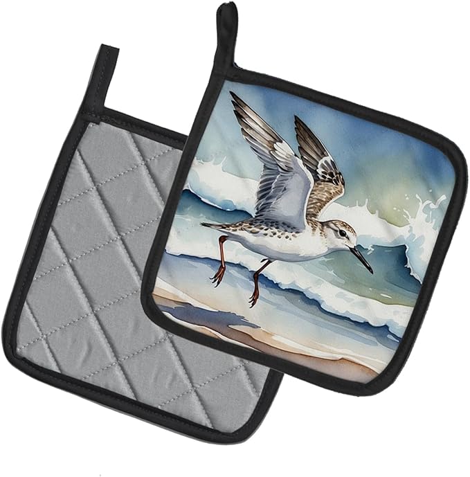 Caroline's Treasures Sanderling Racing The Tide Pair of Pot Holders Kitchen Heat Resistant Pot Holders Sets Oven Hot Pads for Cooking Baking BBQ, 7 1/2 x 7 1/2