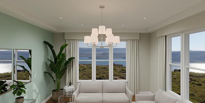 Quoizel Gallagher 2-Tier Chandelier, 32 Inch 9-Light Brushed Nickel Hanging Ceiling Light Fixture, Max Adjustable Height 57", Modern Industrial Design for Dining, Living Room, Kitchen or Office