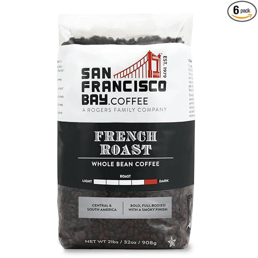 San Francisco Bay Whole Bean Coffee - French Roast (2lb Bag), Dark Roast (Pack of 6)