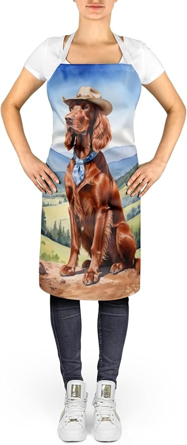Caroline's Treasures Irish Setter Cowboy Welcome Apron Cooking Kitchen Server Baking Crafts Gardening for Adult Women Men, Unisex, Large, Multicolor