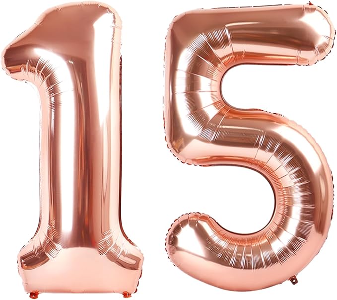 15 Balloons Number, 15th Birthday Decorations for Girls Boys, 51st Rose Gold Birthday Party Decorations 40 In Balloons for Wedding, Celebration Party, Graduations