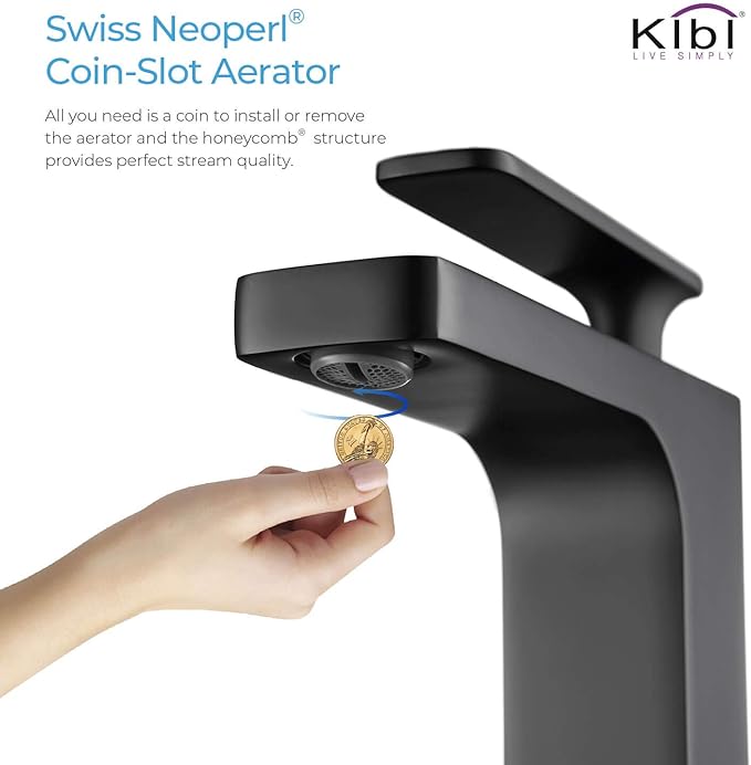 KIBI Infinity Single Handle Bathroom Vanity Sink Faucet | Solid Brass Lavatory Faucet with High Arc Spout for Smooth Water Flow | Includes Water Hose for Easy Installation (Matte Black, KBF1006)