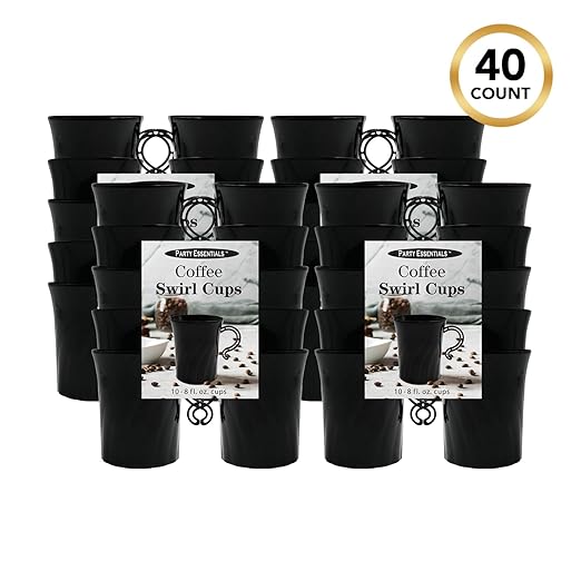 Party Essentials Elegance Plastic Coffee Cup/Tea Mug/Punch Cup w/Handle, 40 Count, 8-Ounce, Black