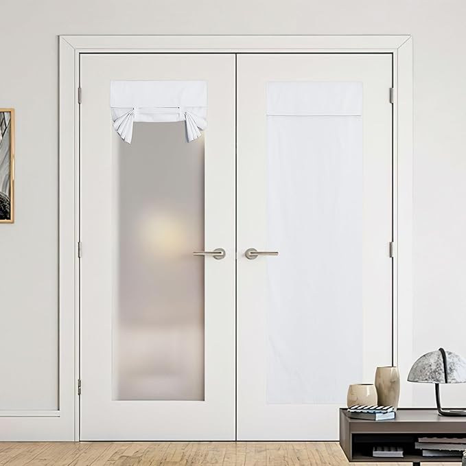 NICETOWN French Door Blackout Curtains, 100% Blackout Door Blinds, Privacy Thermal Insulated Tie Up Glass Tricia Curtains for Doorway Energy Sidelight, 30 x 72 inch, 1 Panel, White