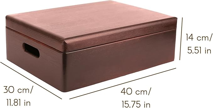 Creative Deco XL Brown Wooden Box Storage with Hinged Lid | 15.8x11.8x5.5in (+-0.5) | Keepsake with Handles | Decorative Gift Box for Tool Toy Kitchen Storage | Acacia-Like Wood Chest Trunk