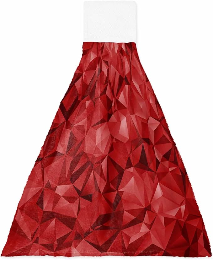 Alandar Home Kitchen Tie Towel Set of 1, Red Geometric Stereotypic Art Absorbent Soft Hand Towels for Bathroom Hanging Towels, Abstract Modern Patterns Fast Drying Cleaning Cloth with Loop