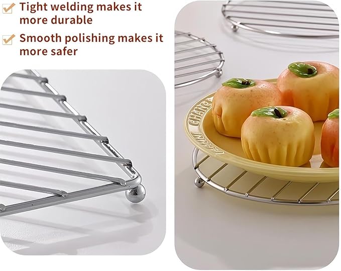 Stainless Steel Trivet, Heat Resistant Pad, Square Round Mat with Firm Build, Kitchen Fixture with Solid Design, 7.28x7.28x0.59 inches Cooking Supply, Longtail Accessory for Baking Dining Table