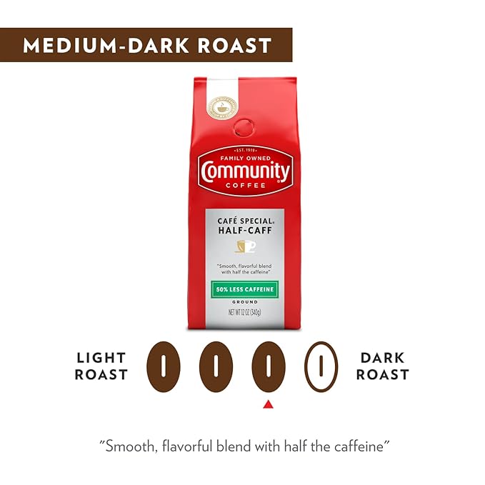Community Coffee Café Special Half-Caff 32 Ounces, Medium Dark Roast Ground Coffee, 32 Ounce Bag (Pack of 2)
