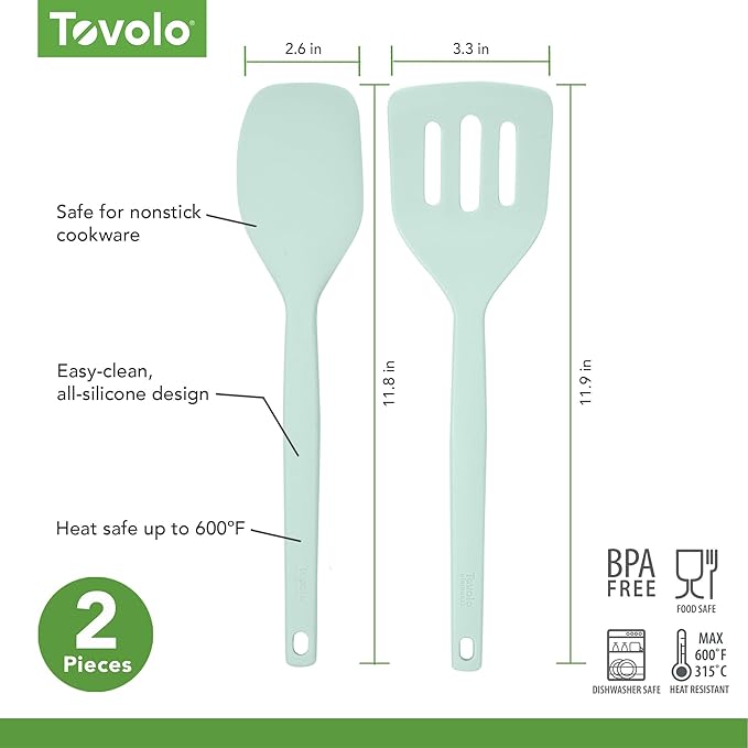 Tovolo Elements Silicone Spatula Turner Set Kitchen Utensils Heat Resistant 600F Easy Clean Dishwasher Safe Nonstick Spatula Turner Bundle Cookware for Cooking Baking Mixing Tools, Blue Haze