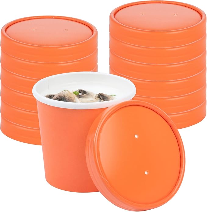 Restaurantware-LIDS ONLY: Bio Tek Lids For 8/12 Ounce Soup Containers, 200 Vented Lids For Paper Soup Containers - Soup Cups Sold Separately, Microwavable, Orange Paper Lids, Hot And Cold Foods