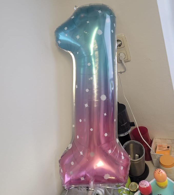 Number Balloons 1, 40 Inch Ballons for Girl Boy 1st 1 11 21 Birthday Decorations Baby Shower Photo Shoot, Pink Purple Blue One Balloons