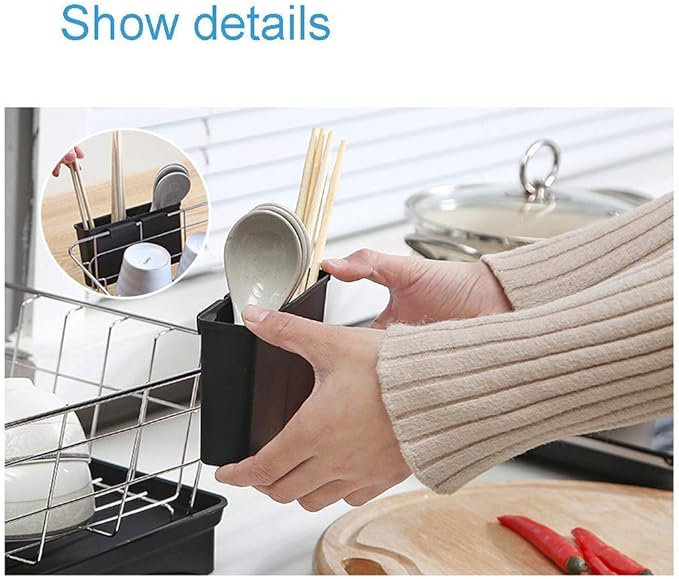Utensil Holder Dish Drainer Adjustable Kitchen Dish Rack Dish Rack Multifunction Plate Drying Rack with Fork Spoon Organizer White