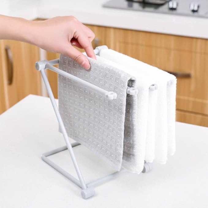 CHICIRIS Countertop Dishcloth Drying Rack Ventilated Folding Stand for Fast Drying Kitchen Towels Organizer for Home Use (Light Grey)