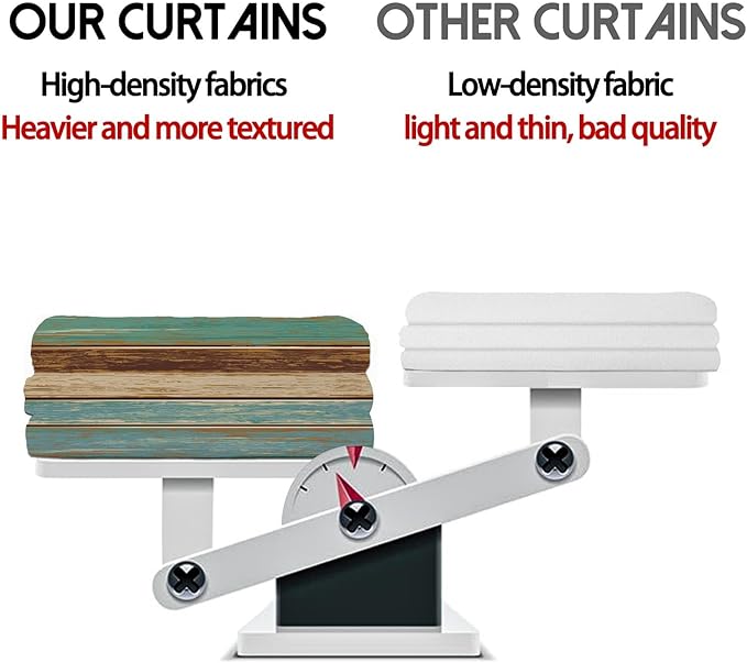 MCALK Teal and Brown Blackout Kitchen Curtains Tiers and Valances for Windows, Farmhouse Kitchen Window Curtains, Wooden Texture Valances for Living Room (36" Tiers Set)