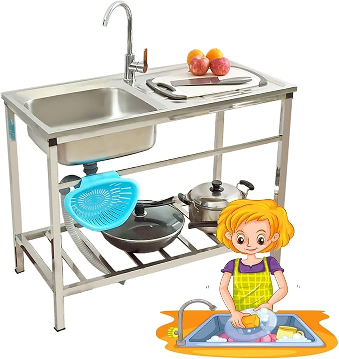 Cmercial Stainless Steel Utility Sink - Free Standing Hand Basin Station with Faucet for Garage, Restaurant, Kitchen, Laundry Ro - Outdoor Washing Sink