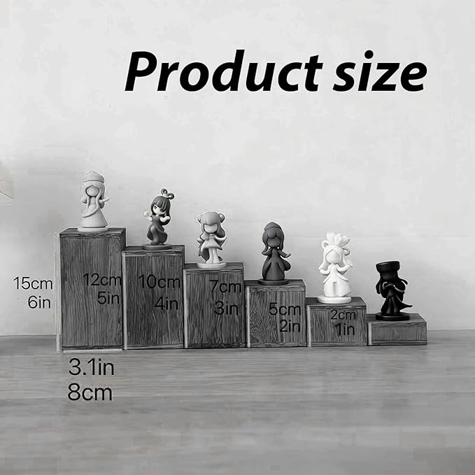 Colaxi 6x Wooden Square Perfume Holders Cupcake Rustic Jewelry Racks Display Stands for Cabinets Bedroom Collectibles Kitchen , Black